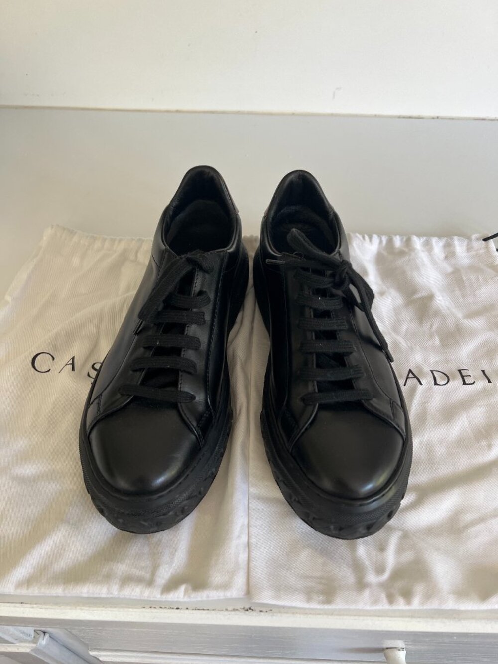 CASADEI Black flatform leather sneaker size 10